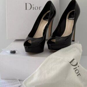 Authentic Christian Dior Miss Dior Black Patent Platform Peep Toe Pumps Sz 40/10